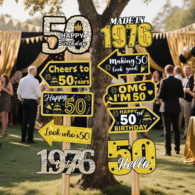 50th Birthday Yard Signs Black - Science Of Happiness avaliação e preço